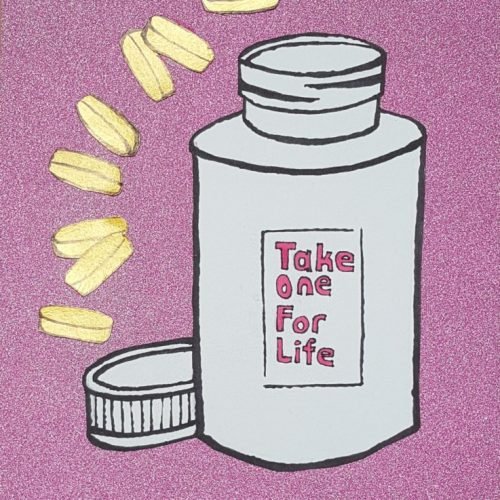 pills, medicine, glitter, pink, slogan