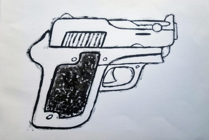 gun, pistol, sketch, drawing, firearm